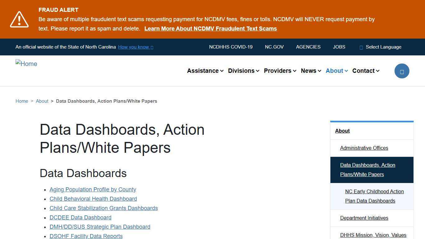 Data Dashboards, Action Plans/White Papers NCDHHS